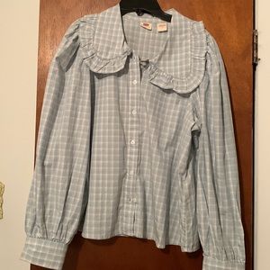 Levi’s blue and white check long sleeve blouse, new with tags